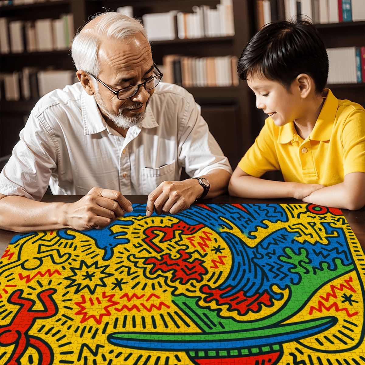 Wooden Jigsaw Puzzles 1000 pcs - Hokusai × Haring – The Pop Wave from Outer Space