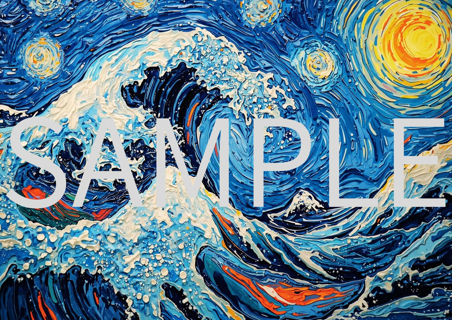 Starry Wave off Kanagawa Poster | Van Gogh Style Ocean Art Print | Digital Download Wall Decor