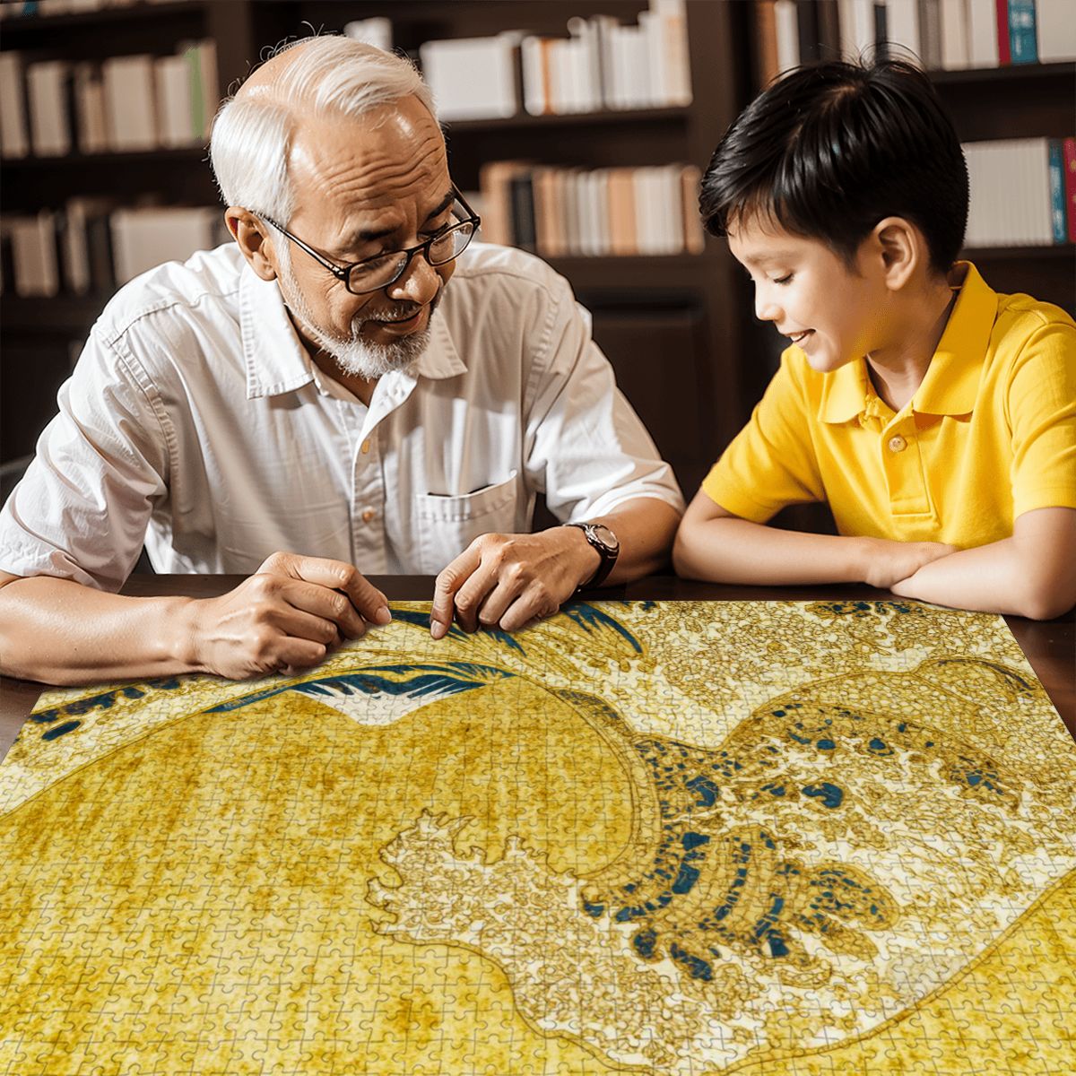 Wooden Jigsaw Puzzles 1000 pcs- Hokusai × Klimt – The Golden Wave of Eternity