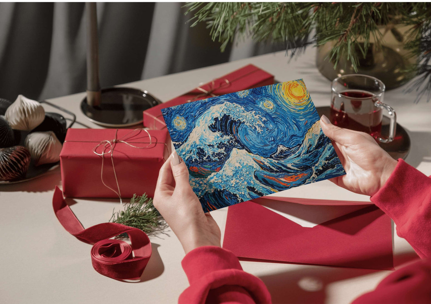 Starry Wave off Kanagawa Poster | Van Gogh Style Ocean Art Print | Digital Download Wall Decor