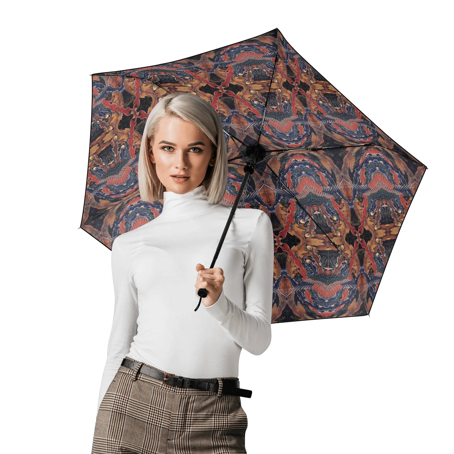 Hokusai-Inspired UV Protection & Waterproof Folding Umbrella – Unisex Sun and Rain Parasol, Manual Folding Umbrella Printing Inside