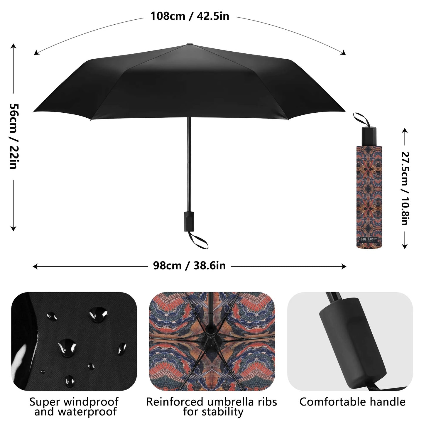 Hokusai-Inspired UV Protection & Waterproof Folding Umbrella – Unisex Sun and Rain Parasol, Manual Folding Umbrella Printing Inside