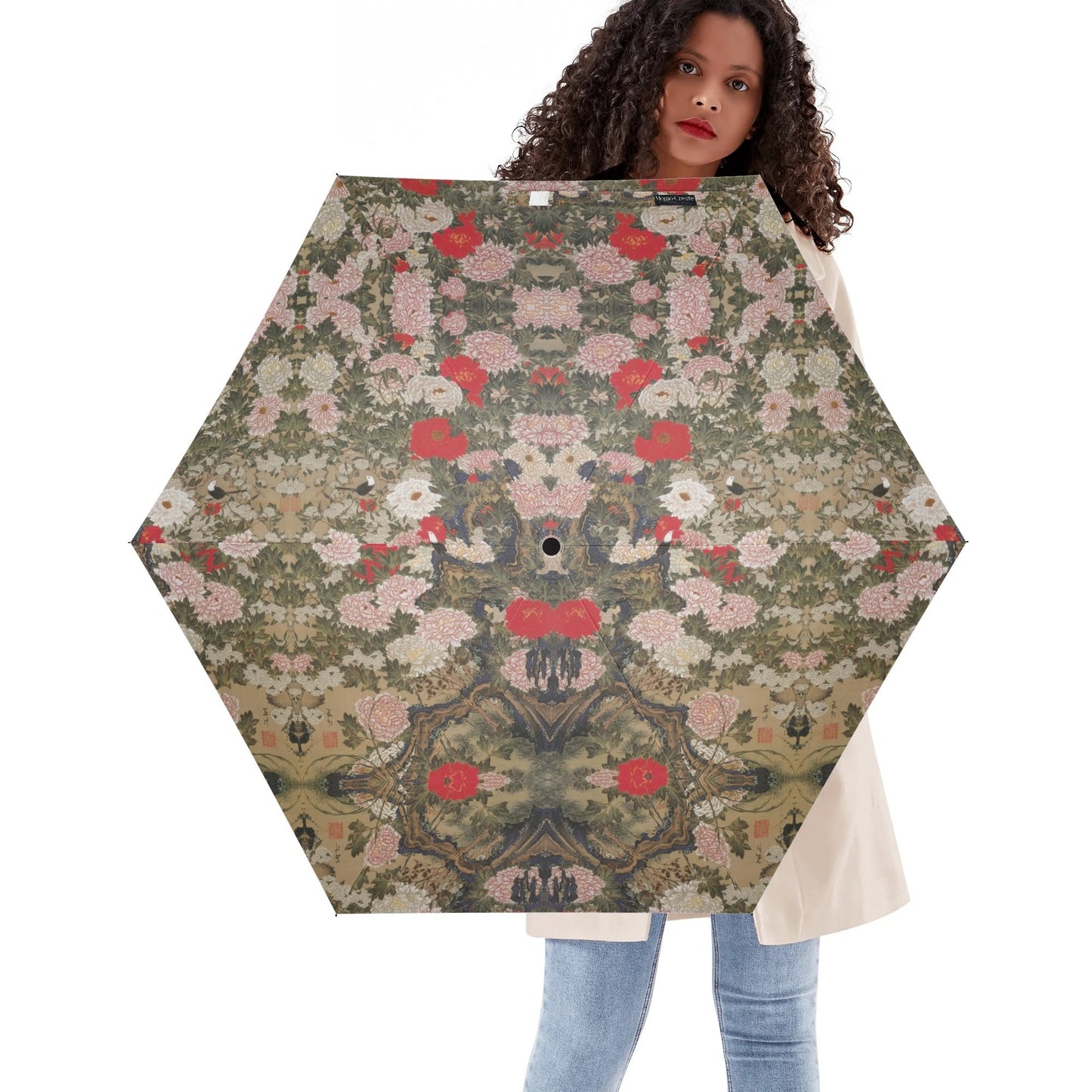 Where Flowers Whisper — Art Umbrella Inspired by Peonies and Birds by Ito Jakuchu (1765) – UV & Rain Protection