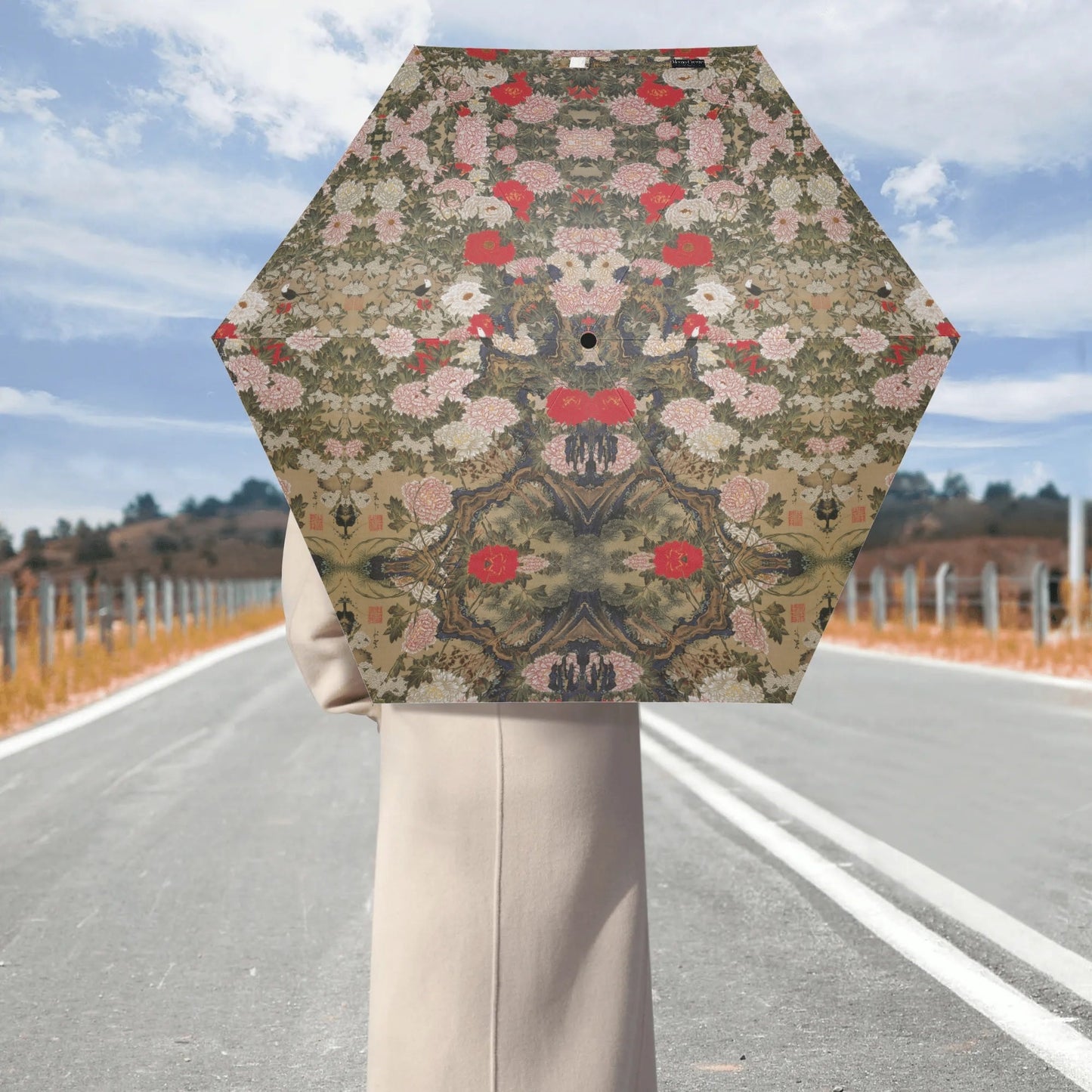 Where Flowers Whisper — Art Umbrella Inspired by Peonies and Birds by Ito Jakuchu (1765) – UV & Rain Protection
