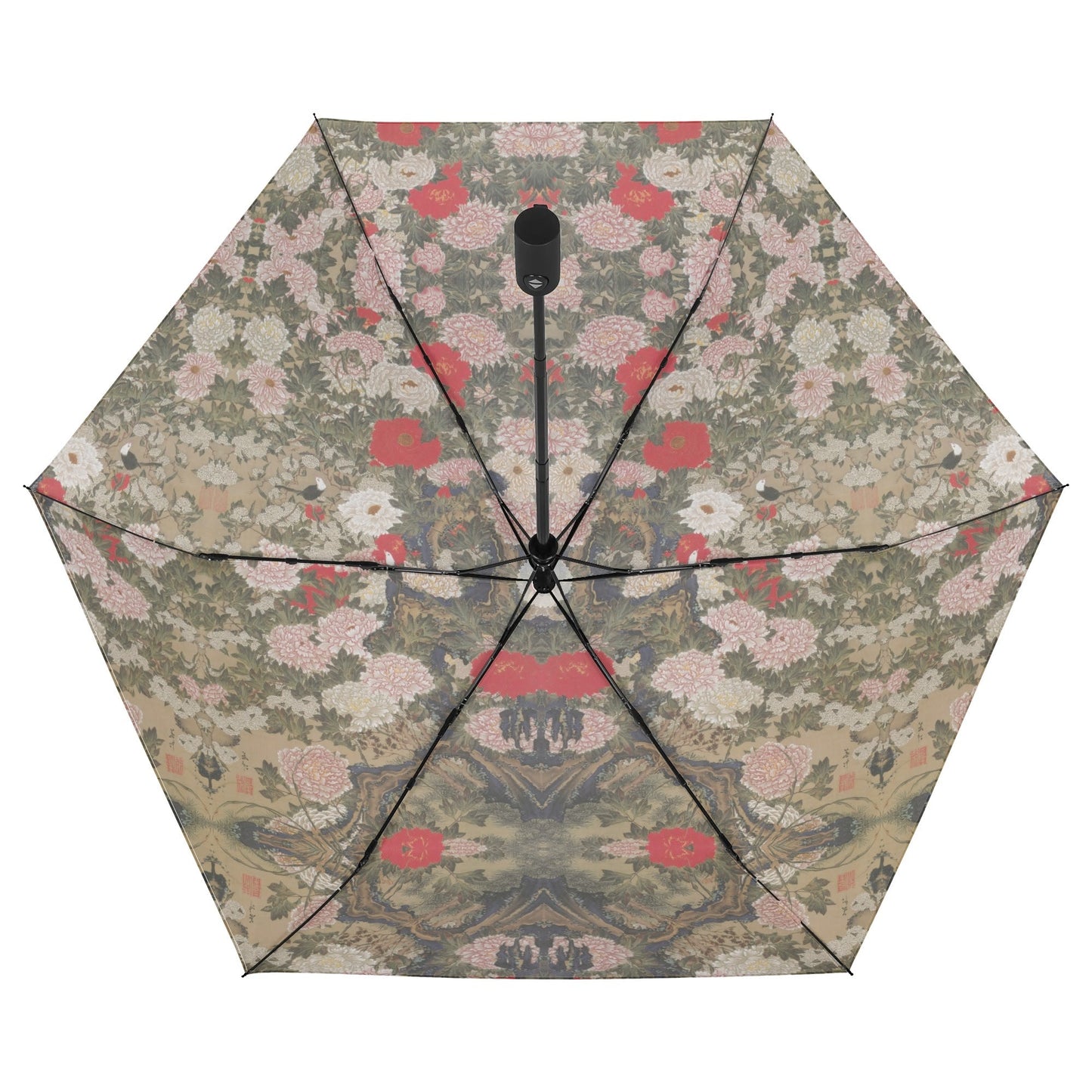 Where Flowers Whisper — Art Umbrella Inspired by Peonies and Birds by Ito Jakuchu (1765) – UV & Rain Protection