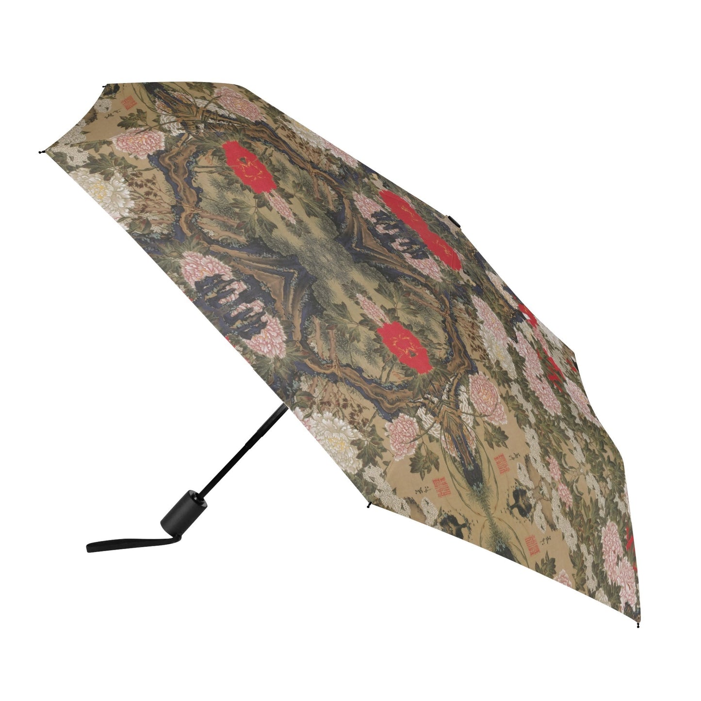 Where Flowers Whisper — Art Umbrella Inspired by Peonies and Birds by Ito Jakuchu (1765) – UV & Rain Protection