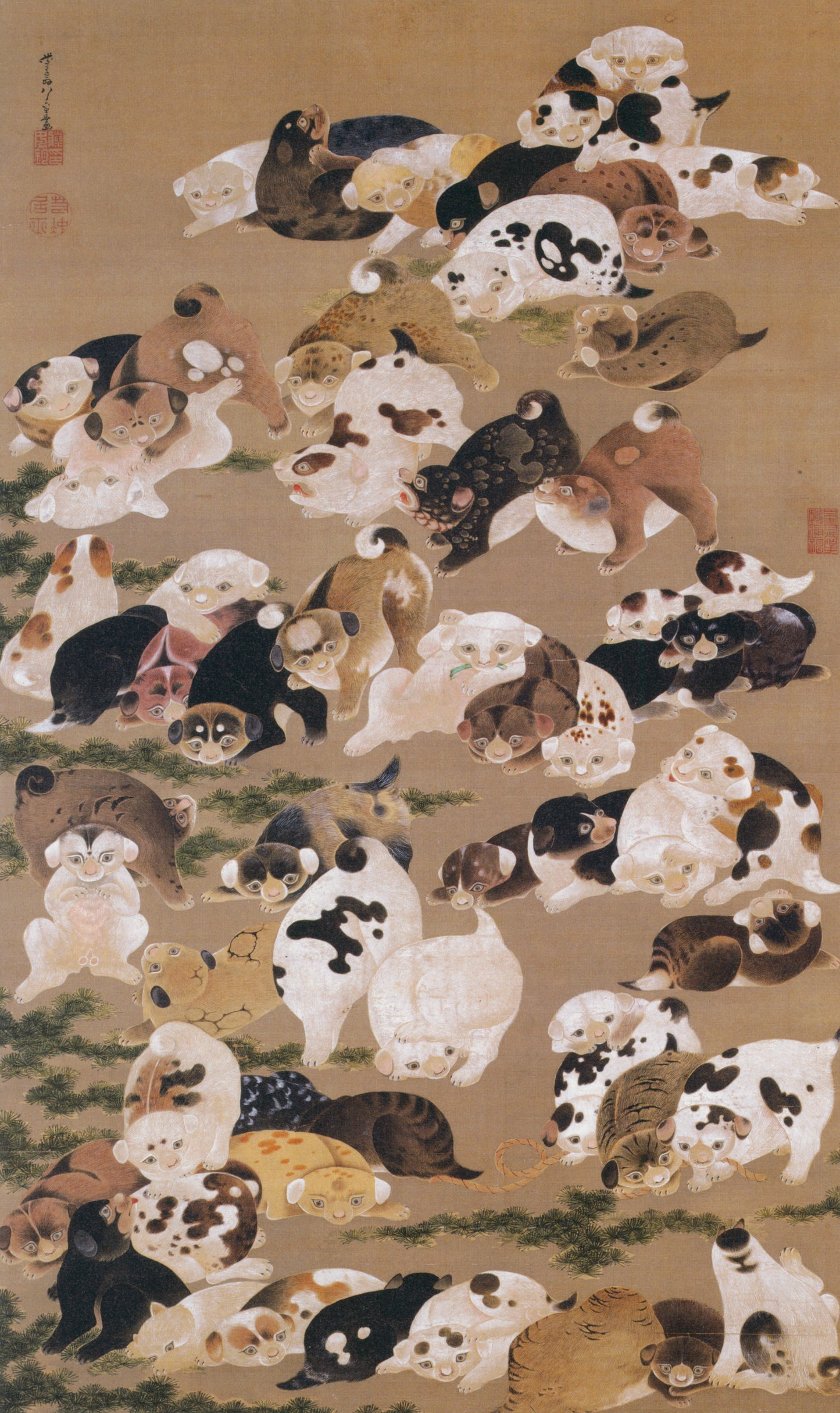 ワイルドエレガンス:伊藤若冲作「百犬図」光沢マグカップ
