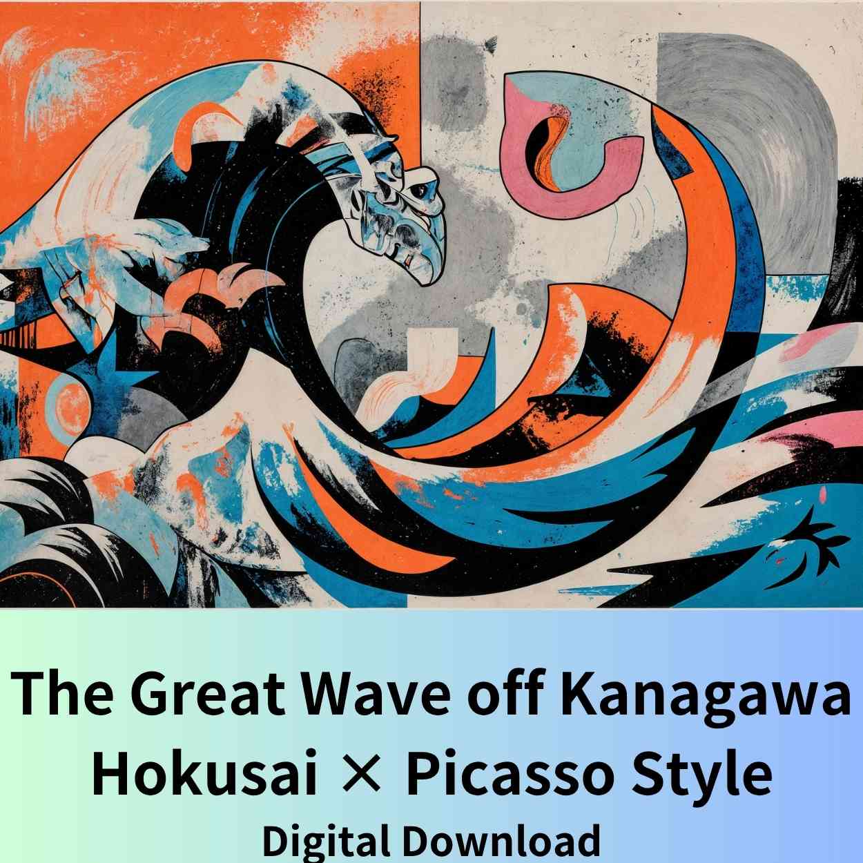 The Great Wave Reimagined — Hokusai Meets Picasso | Abstract Fusion Art | High-Resolution Digital Download (300DPI, A0 Print Ready)