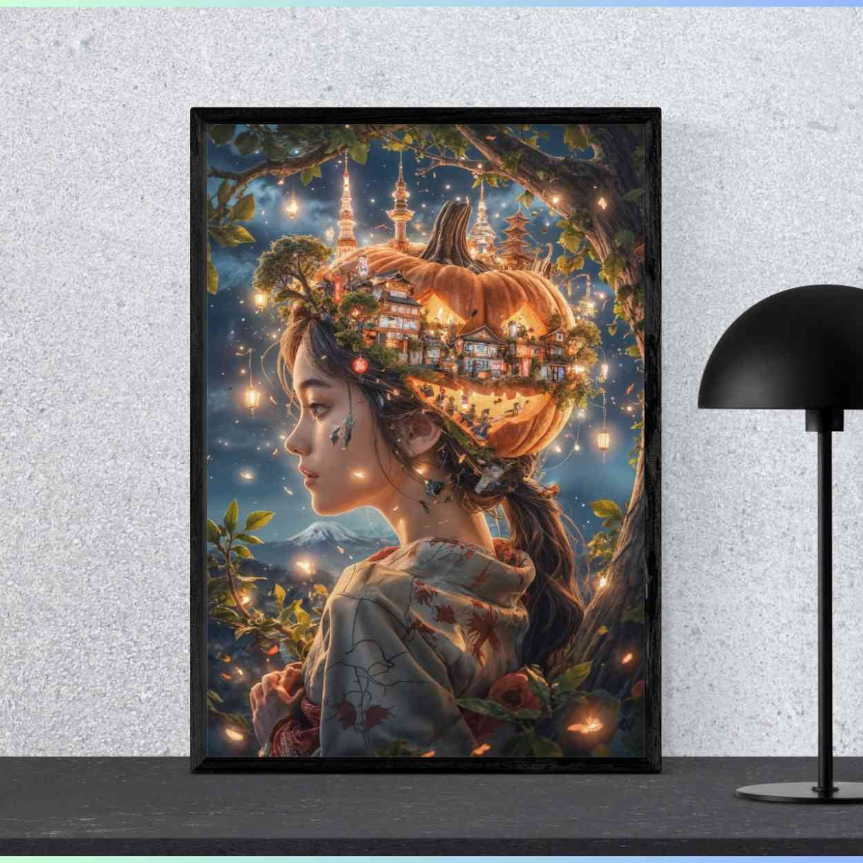 Welcome Halloween in Japan | Japanese Fantasy Art | Pumpkin City Illustration | Digital Download | Halloween Wall Decor(A0 / 300dpi JPEG)