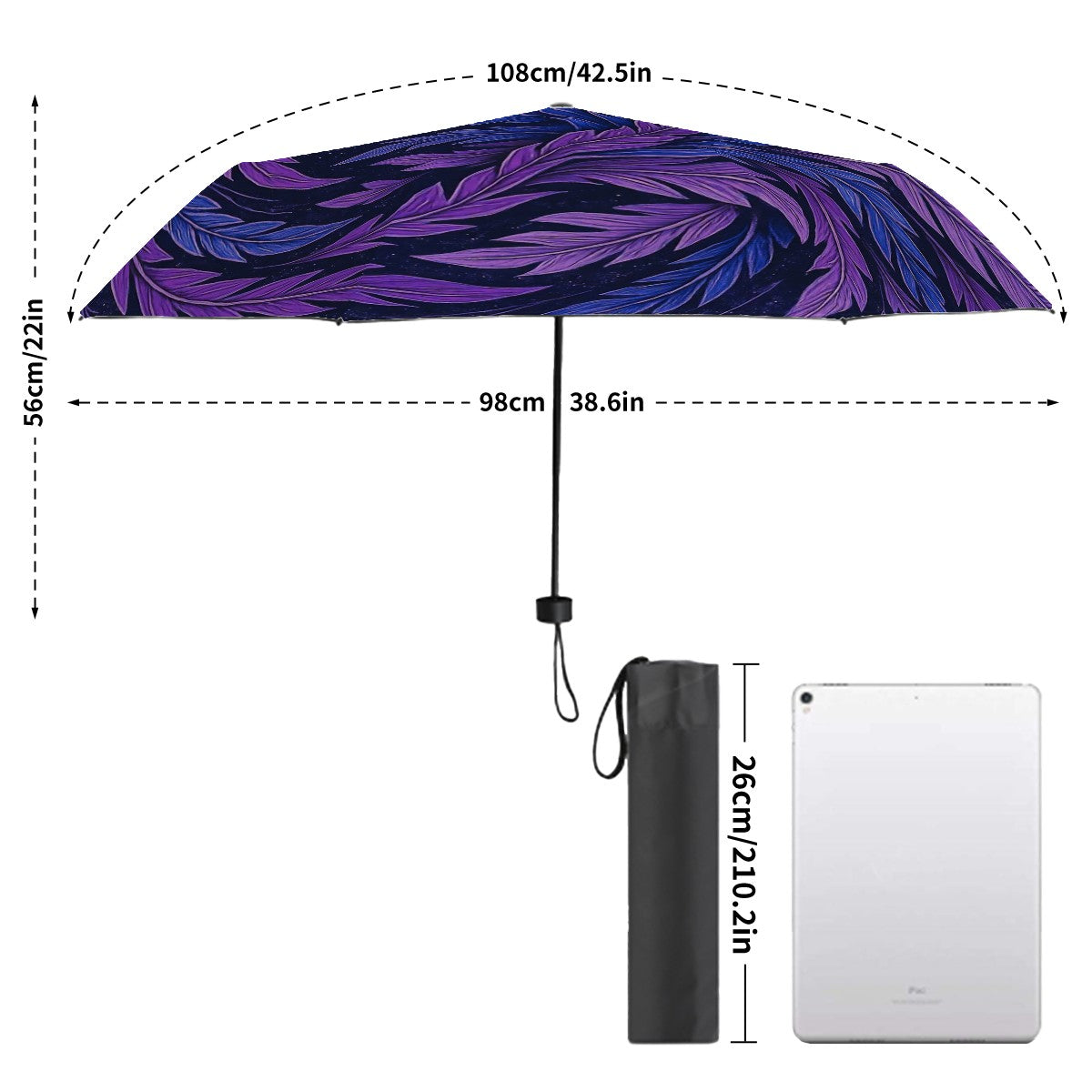 UV Protection Umbrella - Hokusai Inspired - Phoenix Feather Forest Purple