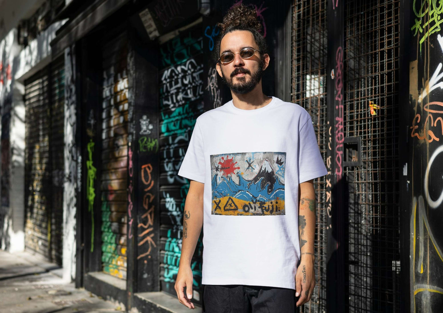 Graffiti Wave Poster | Basquiat-Inspired Fuji Art | Modern Street Style Japanese Print | Digital Download Set
