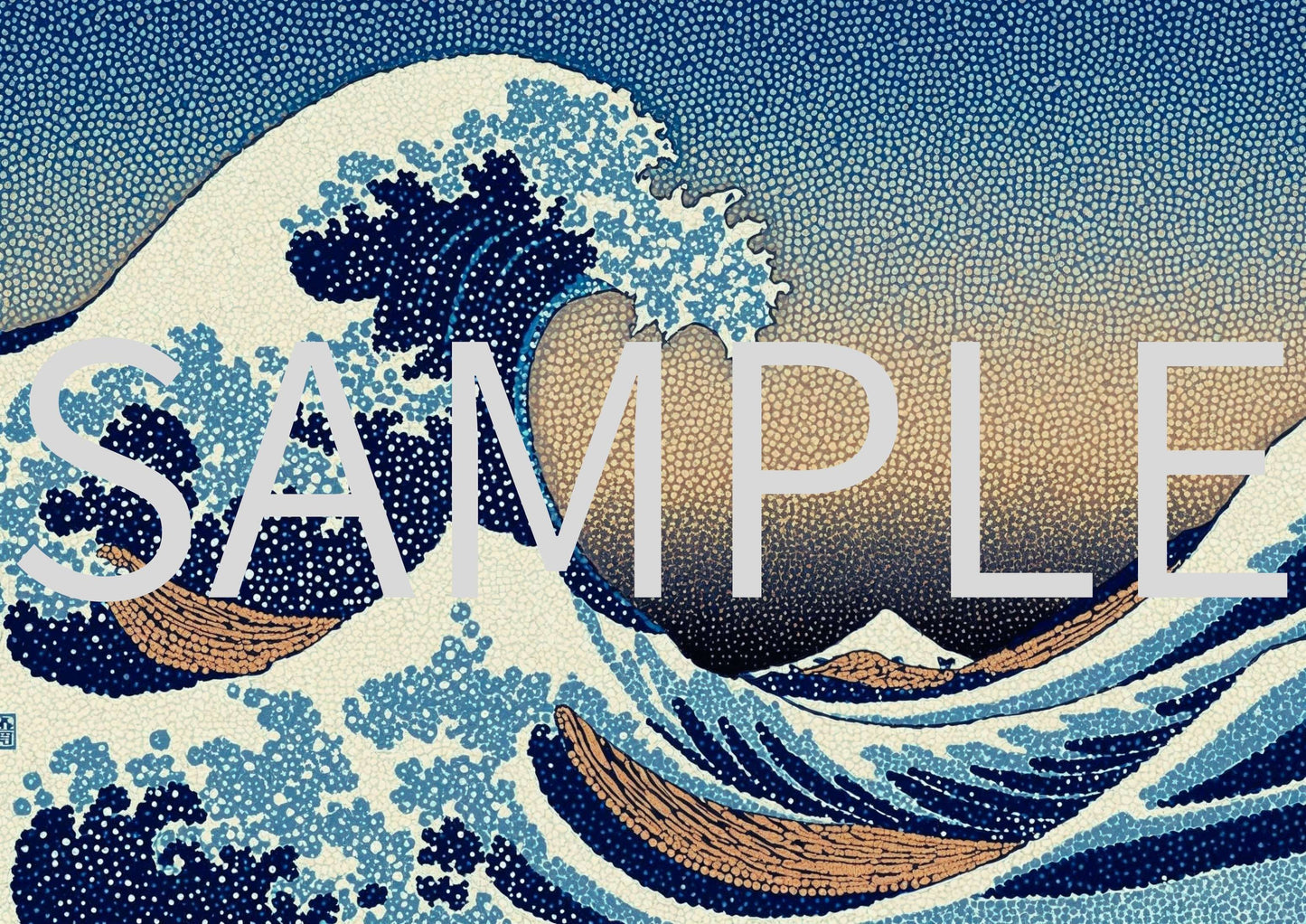 Pointillism Great Wave Poster | Hokusai Inspired Art Print | Japanese Ukiyo-e Digital Download