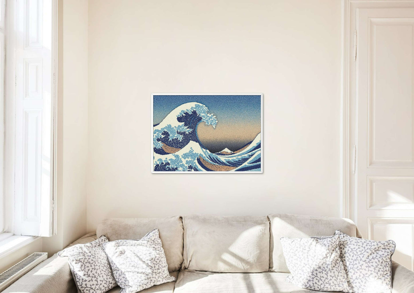 Pointillism Great Wave Poster | Hokusai Inspired Art Print | Japanese Ukiyo-e Digital Download