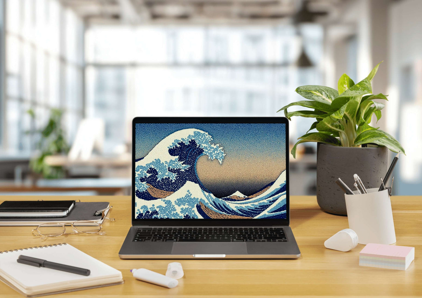 Pointillism Great Wave Poster | Hokusai Inspired Art Print | Japanese Ukiyo-e Digital Download