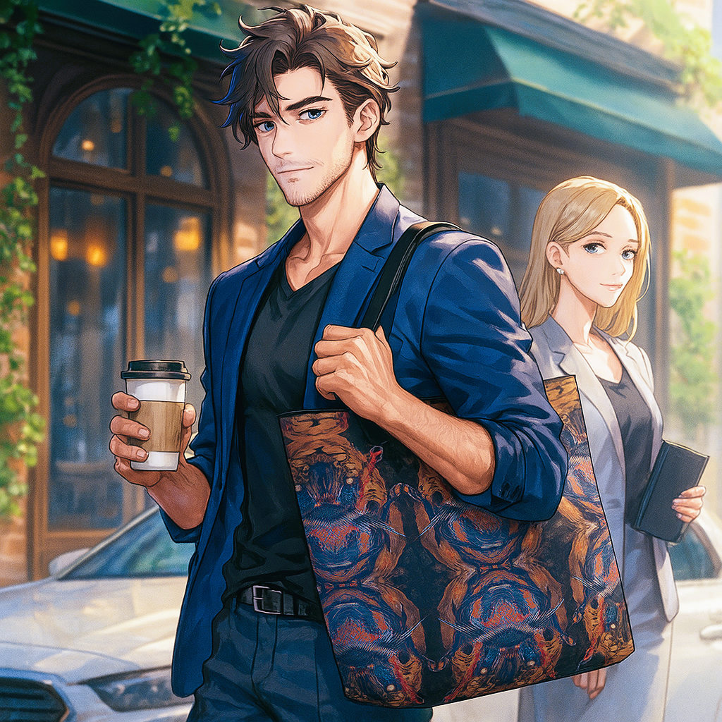 Ashes and Ascent –Large Tote Bag with Phoenix Wings by Hokusai