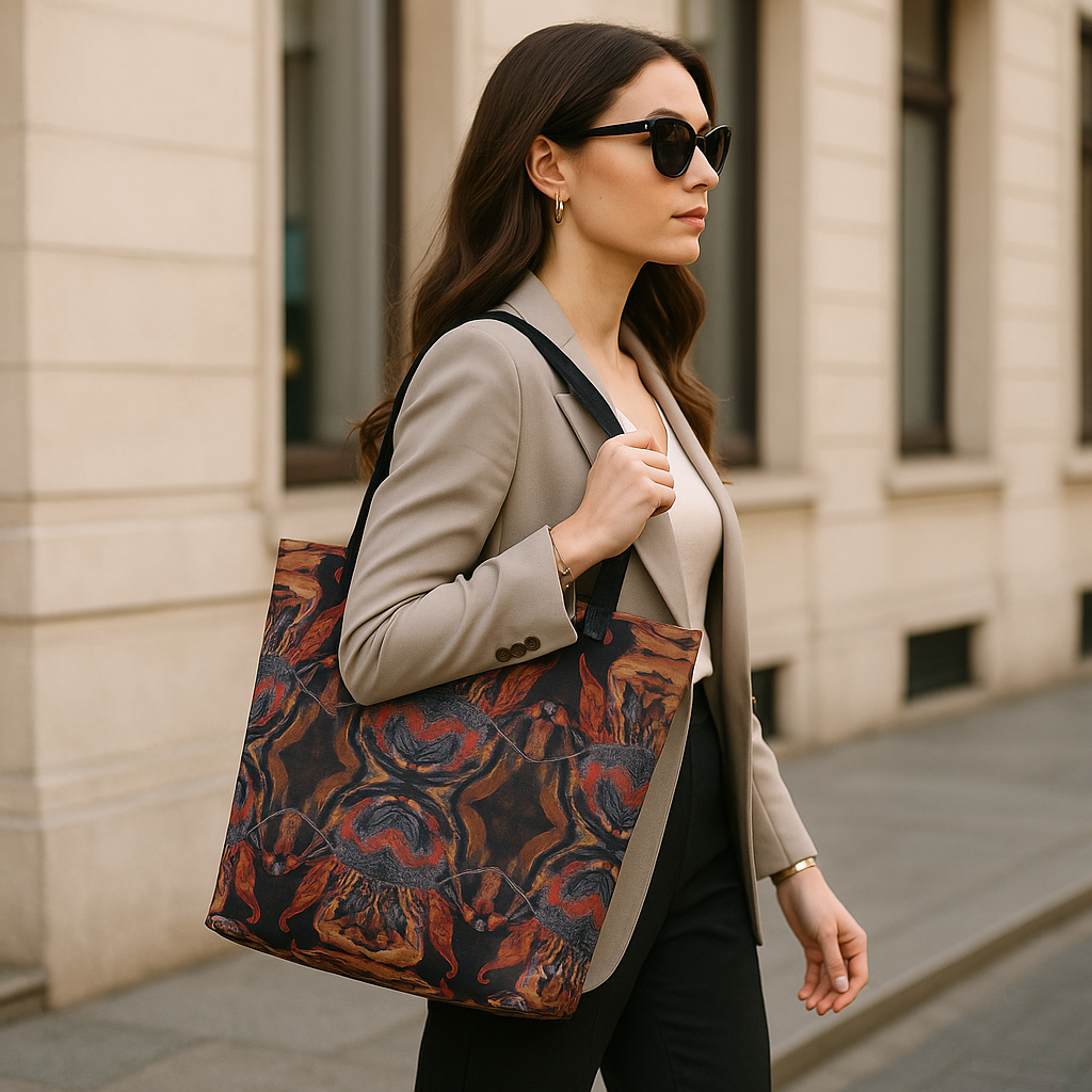 Ashes and Ascent –Large Tote Bag with Phoenix Wings by Hokusai