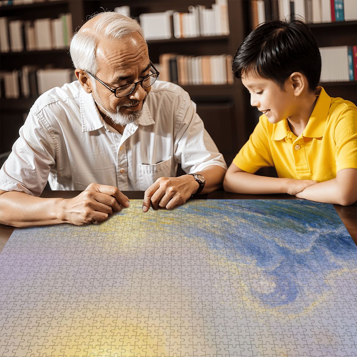 Wooden Jigsaw Puzzles 1000 pcs - Hokusai × Monet ‐ The Golden Wave of Silence