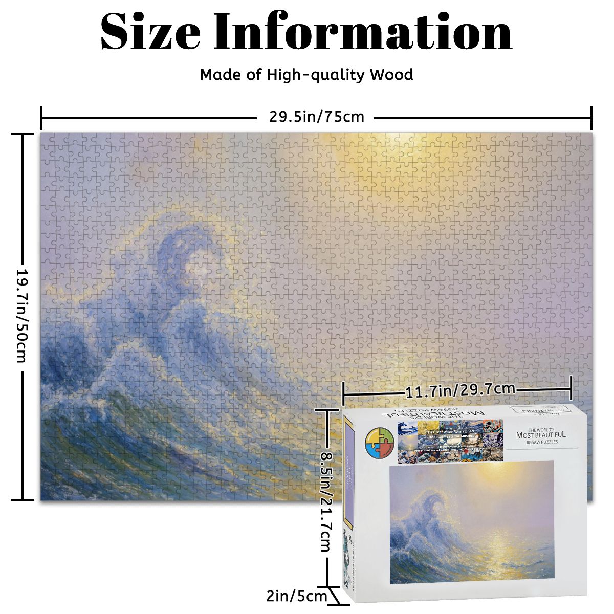 Wooden Jigsaw Puzzles 1000 pcs - Hokusai × Monet ‐ The Golden Wave of Silence