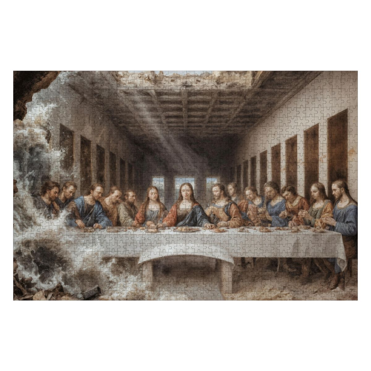 Wooden Jigsaw Puzzles 1000 pcs - Hokusai × Da Vinci – The Last Wave with Mona Lisa Print