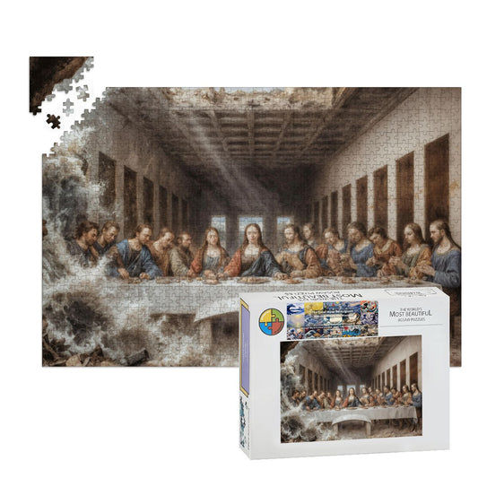 Wooden Jigsaw Puzzles 1000 pcs - Hokusai × Da Vinci – The Last Wave with Mona Lisa Print