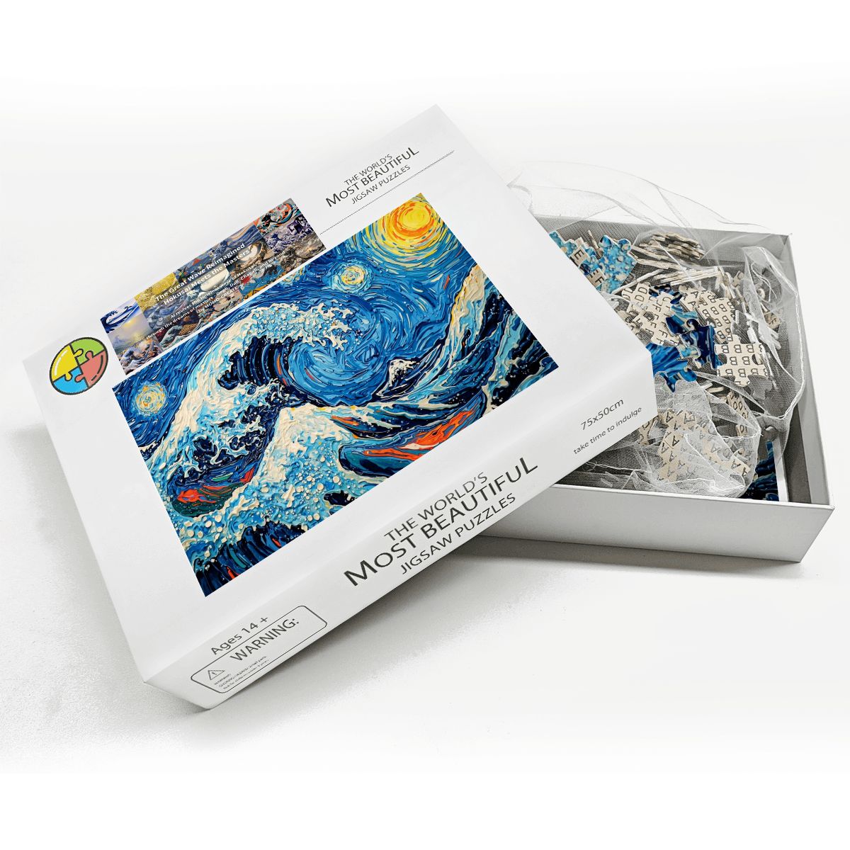 Wooden Jigsaw Puzzles 1000 pcs-Hokusai × Gogh - When the Great Wave Meets the Sunflower