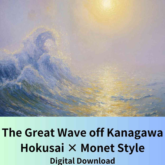 Monet-Style Great Wave | Impressionist Golden Sea | Inspired by Hokusai | High-Resolution Digital Download (300DPI, A0 Print Ready)