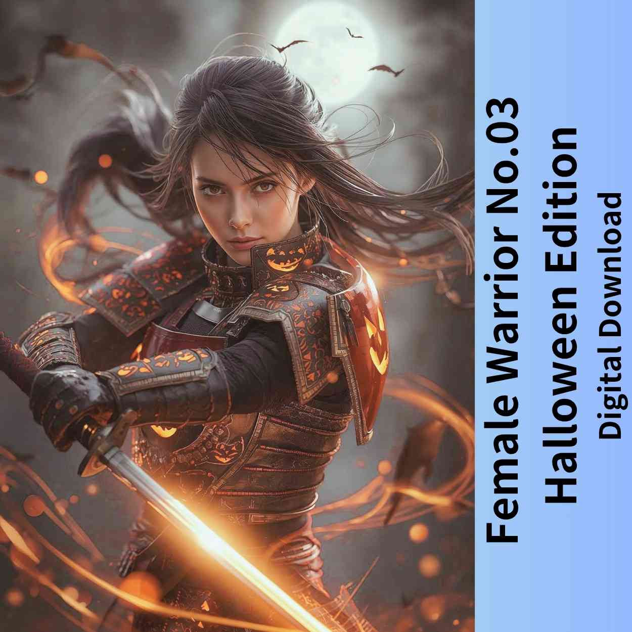 Female Samurai Warrior No.3 – Halloween Edition | Digital Download, High-Resolution Art Print (A0 / 300dpi JPEG)