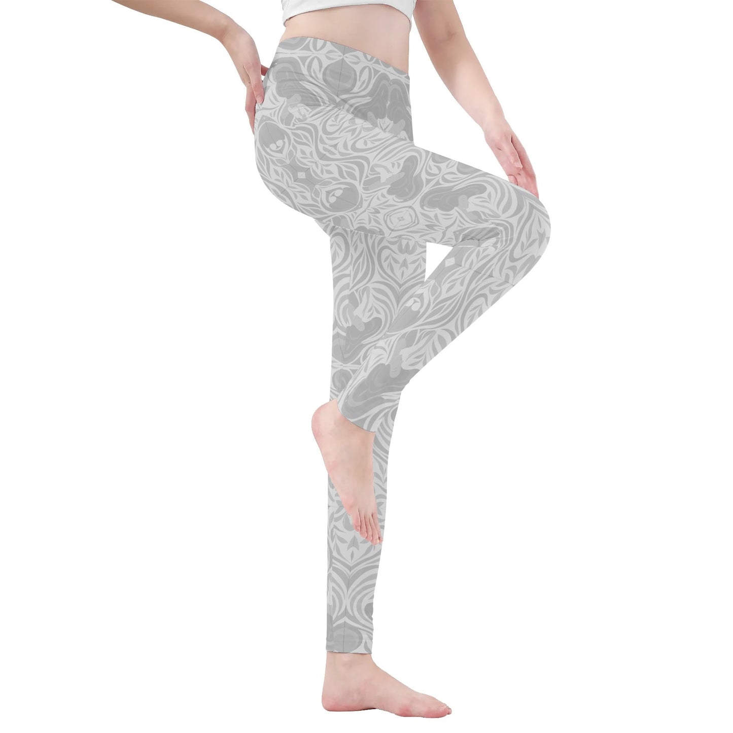 Womens Soft Yoga Leggings – Yumeji Hirado Woman Japanese Art | Elegant Minimalist Pattern for Fitness & Everyday Style