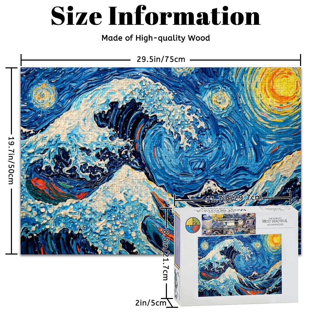 Wooden Jigsaw Puzzles 1000 pcs-Hokusai × Gogh - When the Great Wave Meets the Sunflower