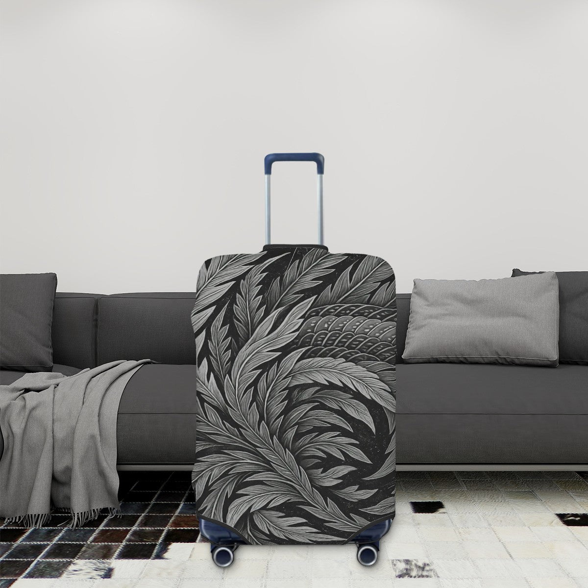 Lightweight Luggage Cover - Hokusai Phoenix Feather Forest ink