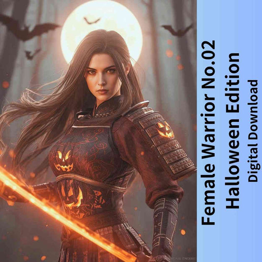 Female Samurai Warrior No.2 – Halloween Edition | Digital Download, High-Resolution Art Print (A0 / 300dpi JPEG)