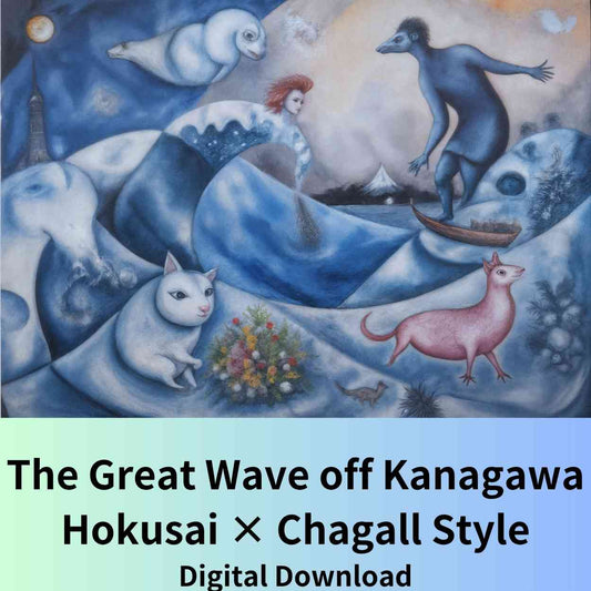 Hokusai × Chagall – The Floating Wave of Memory | Digital Download | High-Resolution Digital Download (300DPI, A0 Print Ready)