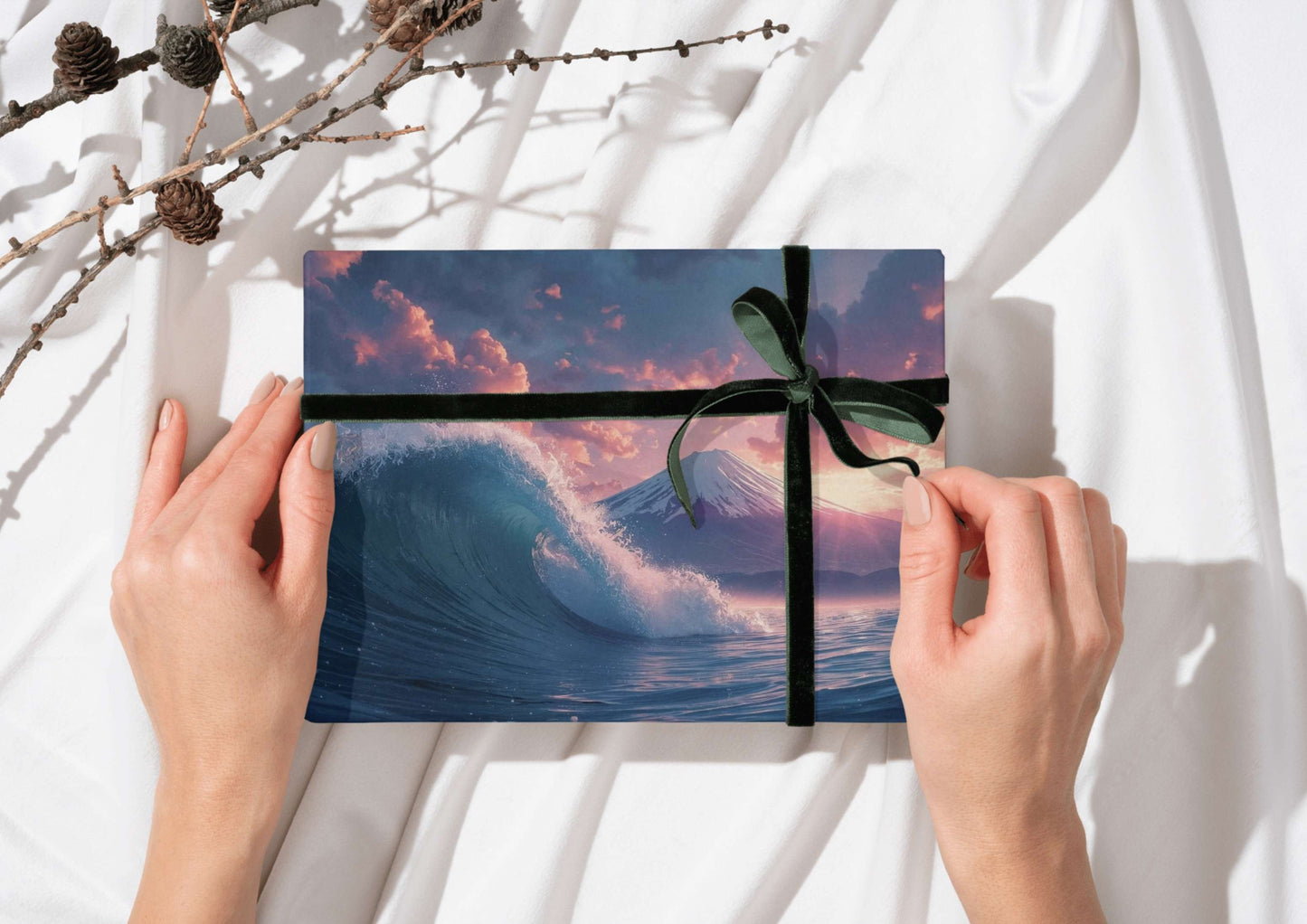 Great Wave off Kanagawa | Shinkai Makoto Inspired Sky & Light | Digital Art Download Set with Hokusai Original