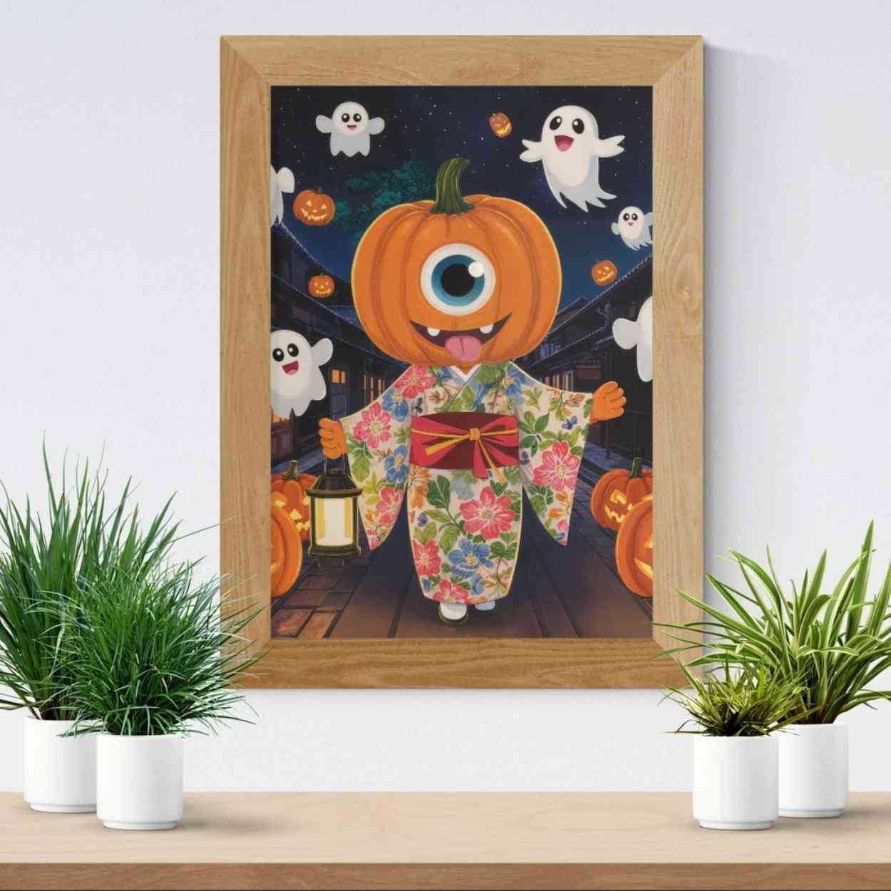Hitotsume Kozo Halloween Version | Japanese Yokai Art | Cute Pumpkin Ghost Poster | Digital Download| Halloween Wall Decor(A0 / 300dpi JPEG)
