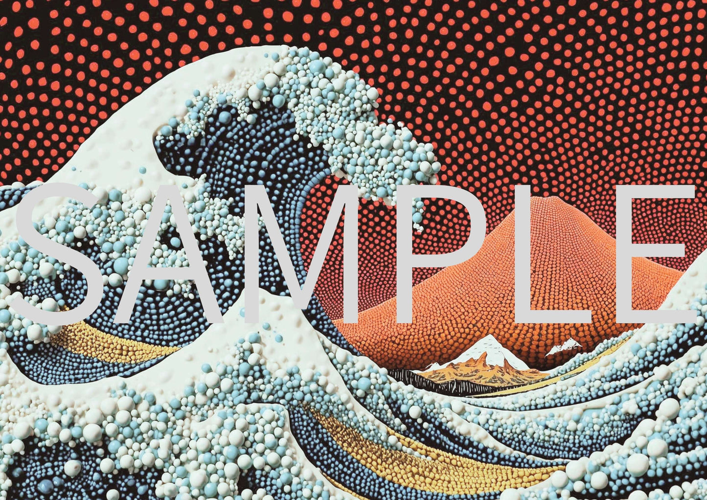 Pointillism Wave Poster | Modern Dot Art Inspired by Hokusai | Japanese Fuji Print | Digital Download High Resolution Set