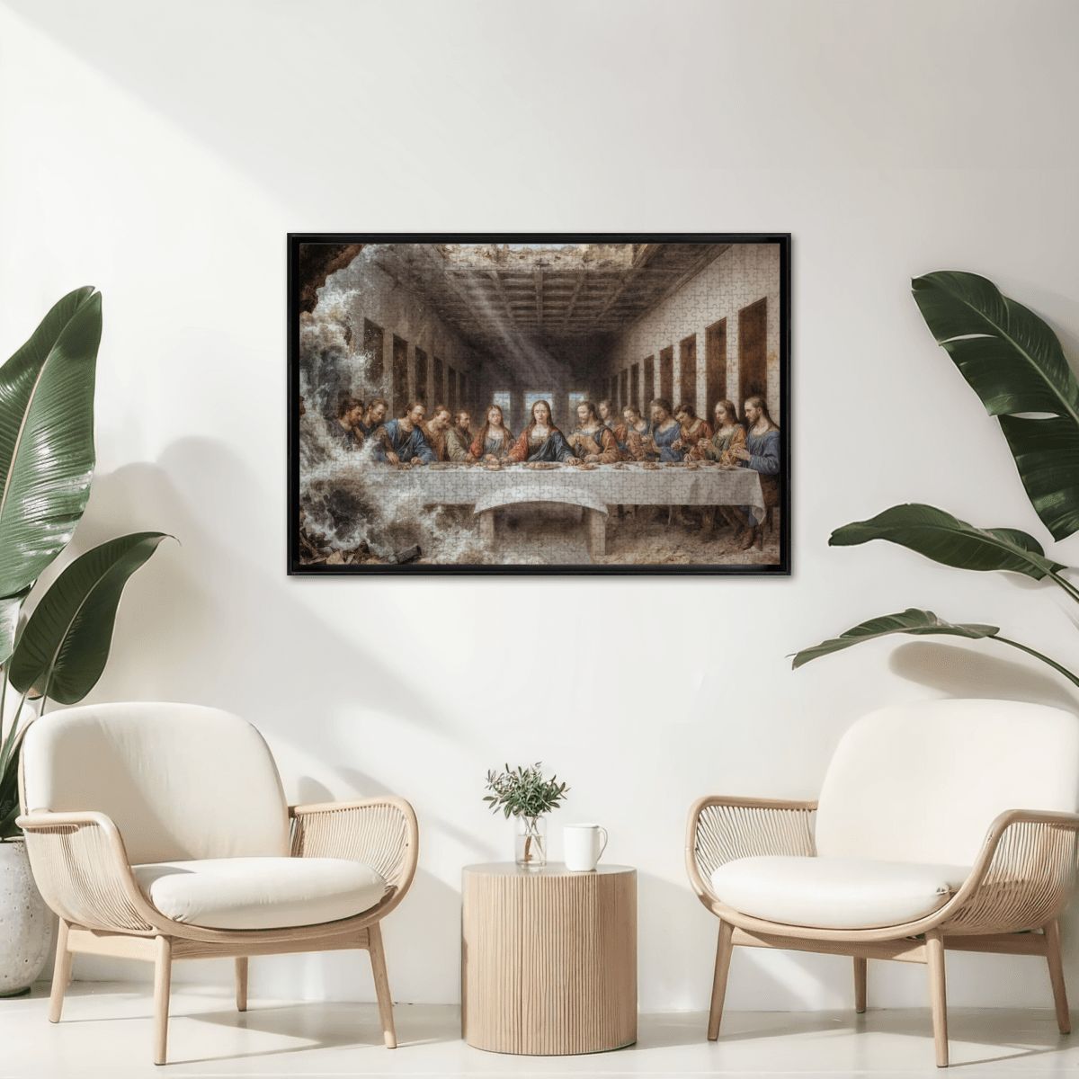 Wooden Jigsaw Puzzles 1000 pcs - Hokusai × Da Vinci – The Last Wave with Mona Lisa Print