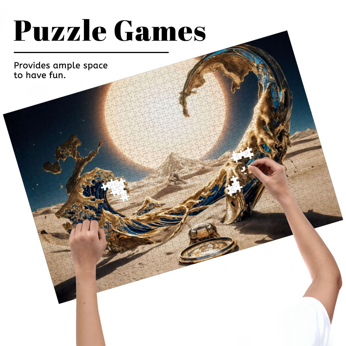 Wooden Jigsaw Puzzles 1000 pcs - Hokusai × Dali ‐ The Surreal Wave of Eternity