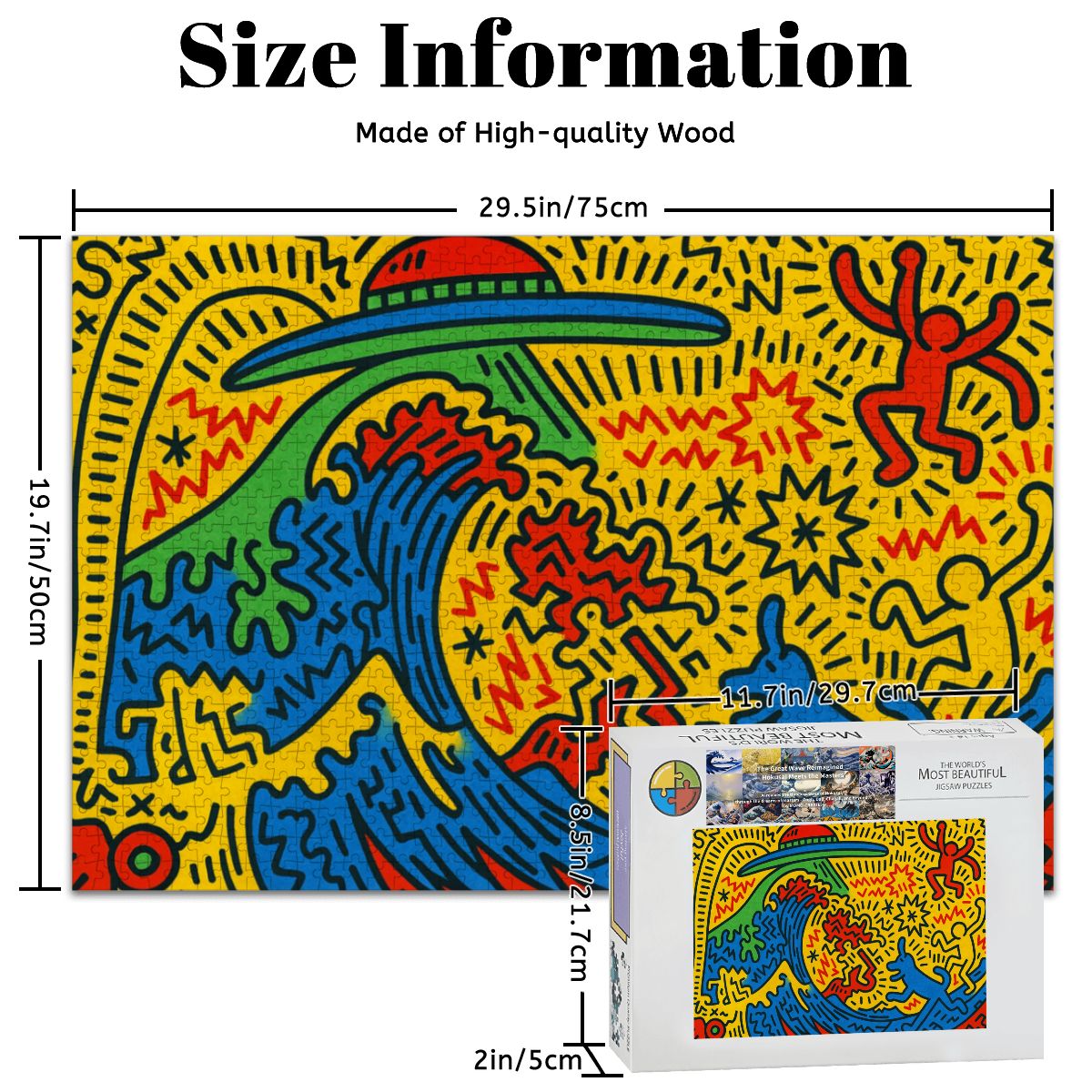 Wooden Jigsaw Puzzles 1000 pcs - Hokusai × Haring – The Pop Wave from Outer Space