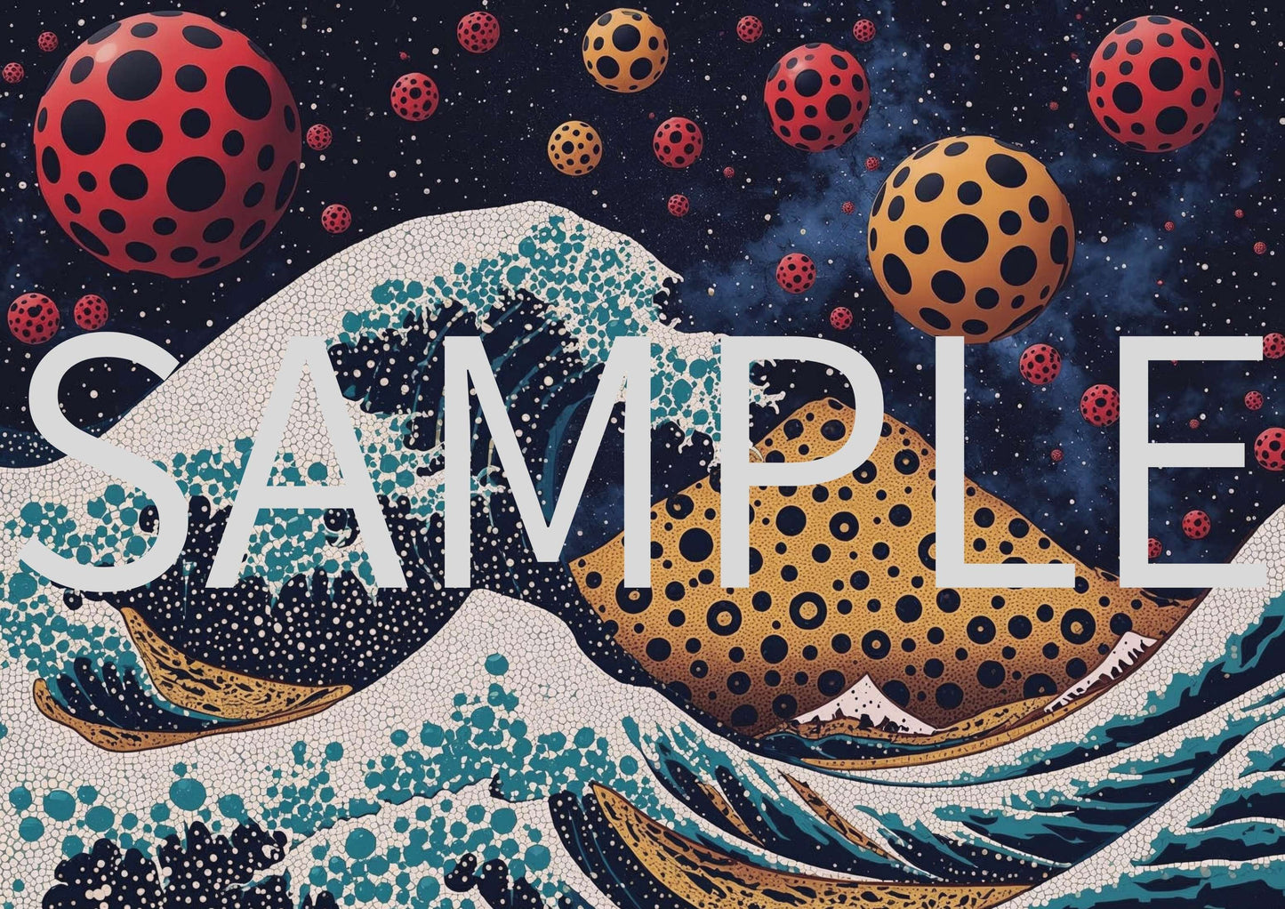 Polka Dot Great Wave Poster | Hokusai Inspired Pop Art Print | Contemporary Japanese Digital Download