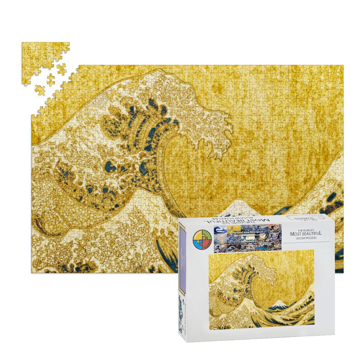 Wooden Jigsaw Puzzles 1000 pcs- Hokusai × Klimt – The Golden Wave of Eternity