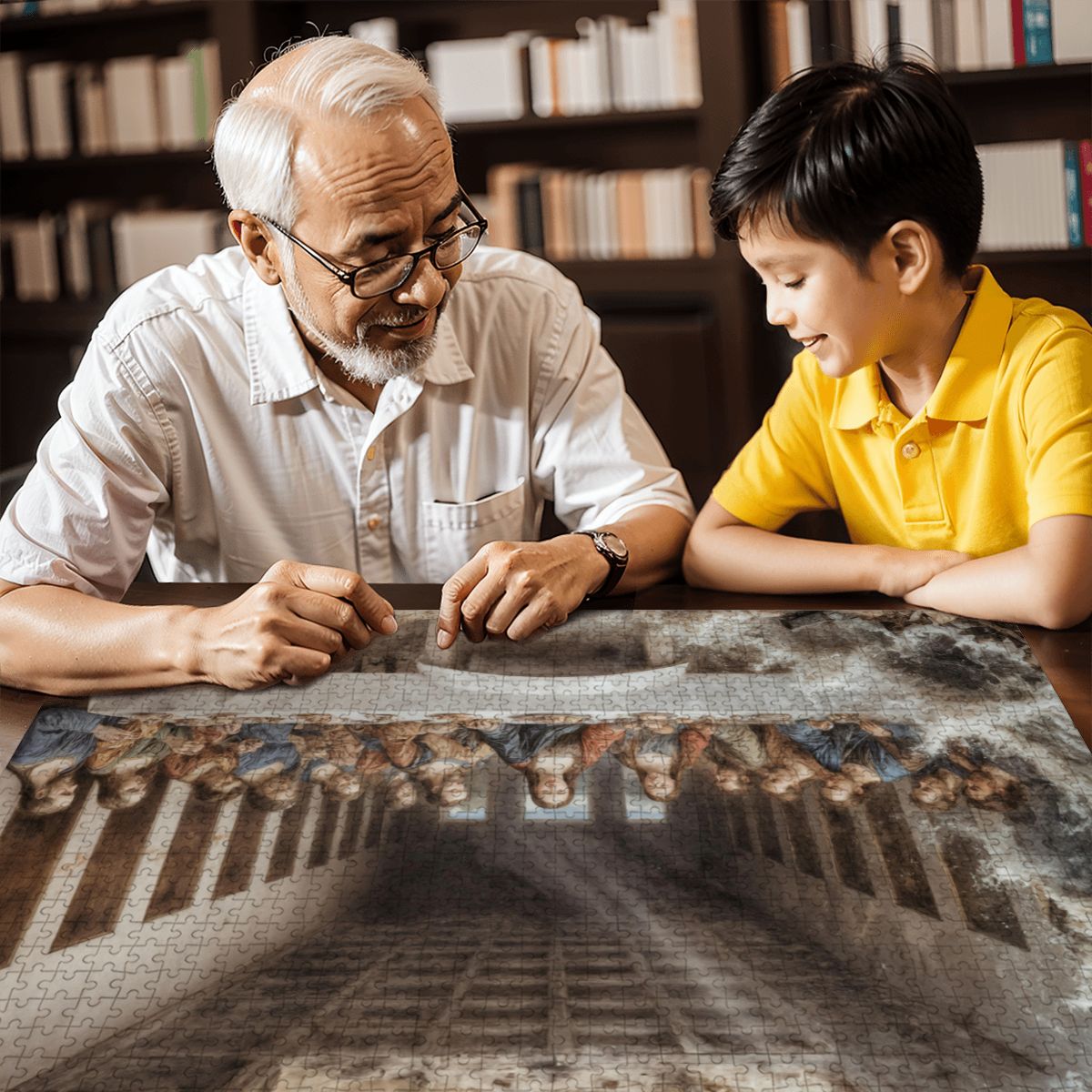 Wooden Jigsaw Puzzles 1000 pcs - Hokusai × Da Vinci – The Last Wave with Mona Lisa Print