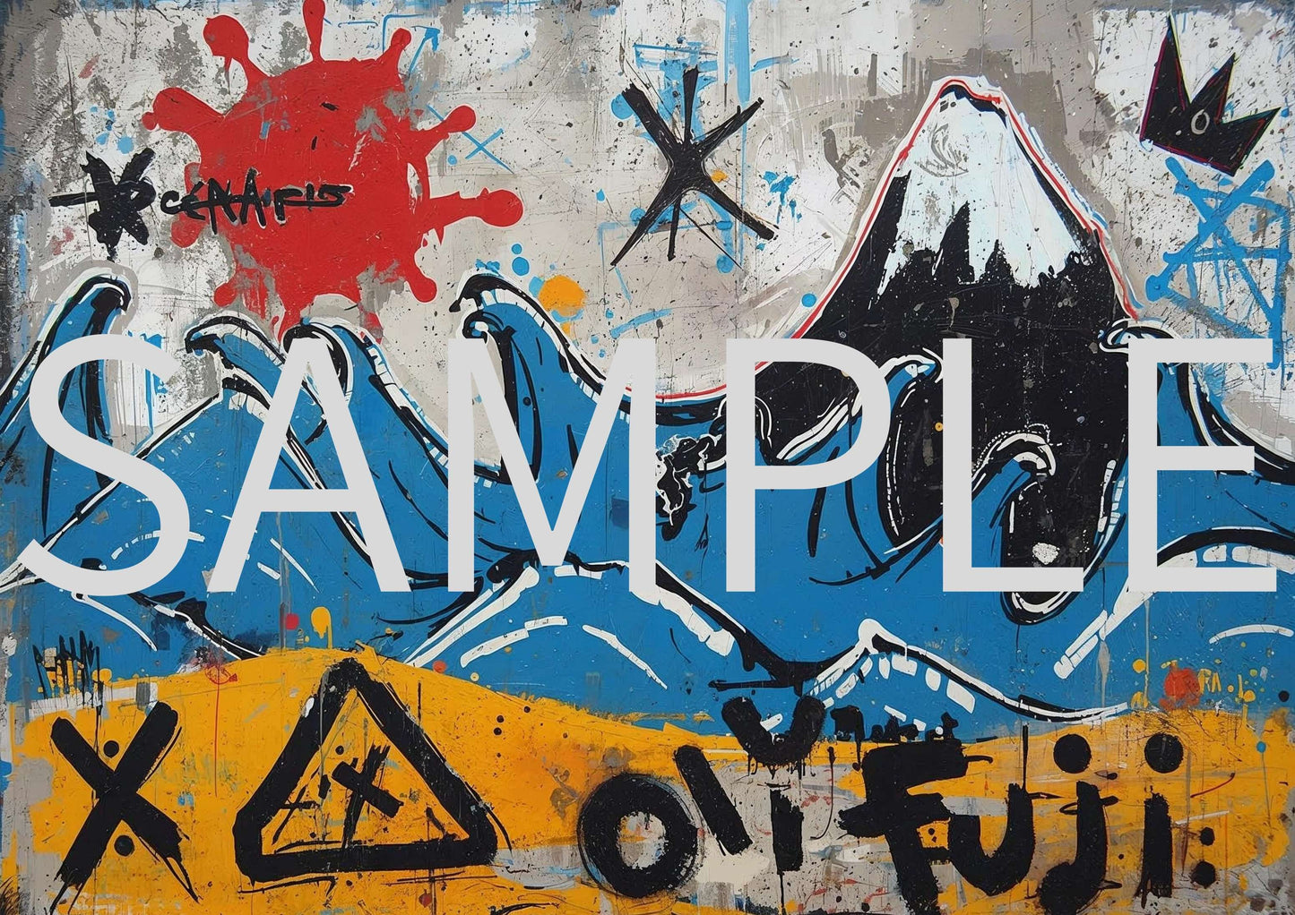 Graffiti Wave Poster | Basquiat-Inspired Fuji Art | Modern Street Style Japanese Print | Digital Download Set
