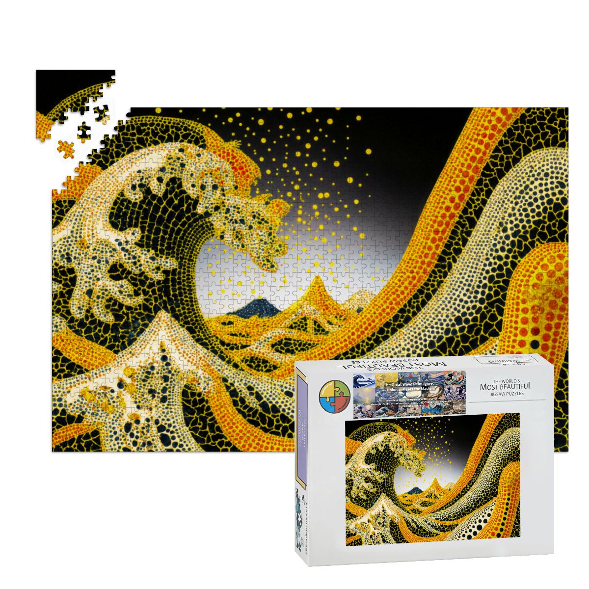 Wooden Jigsaw Puzzles 1000 pcs - Hokusai × Kusama – The Great Pumpkin Wave Artwork