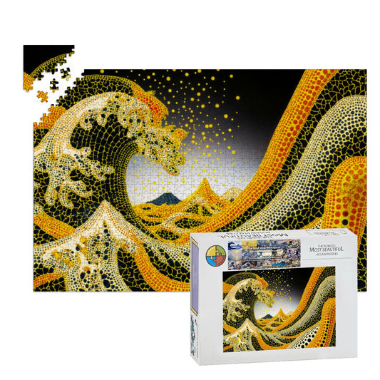 Wooden Jigsaw Puzzles 1000 pcs - Hokusai × Kusama – The Great Pumpkin Wave Artwork