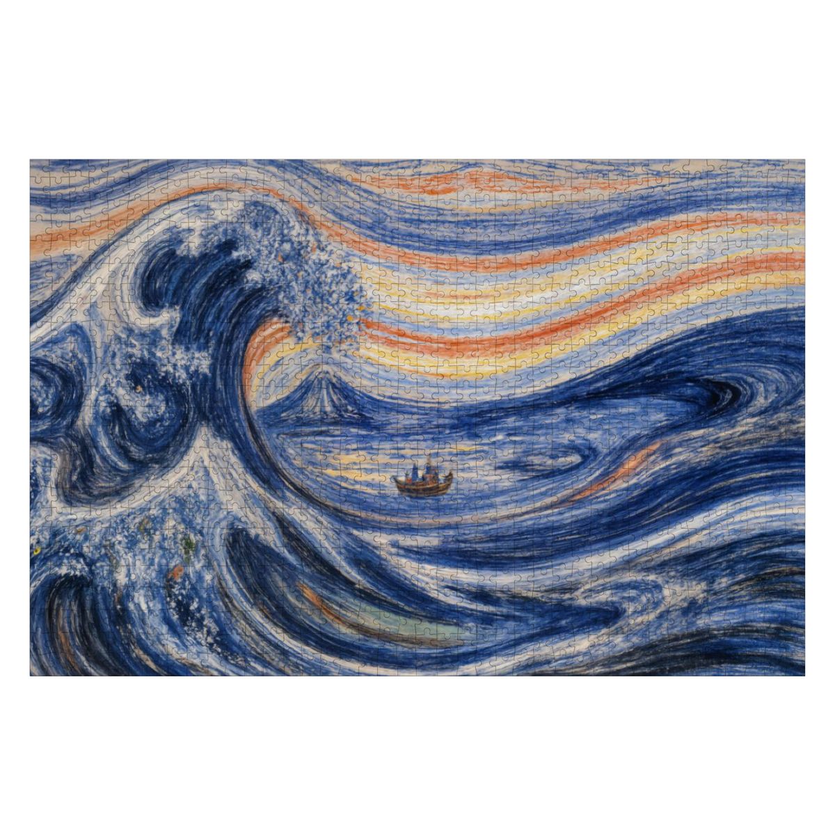 Wooden Jigsaw Puzzles 1000 pcs - Hokusai × Munch – The Silent Scream of Fuji