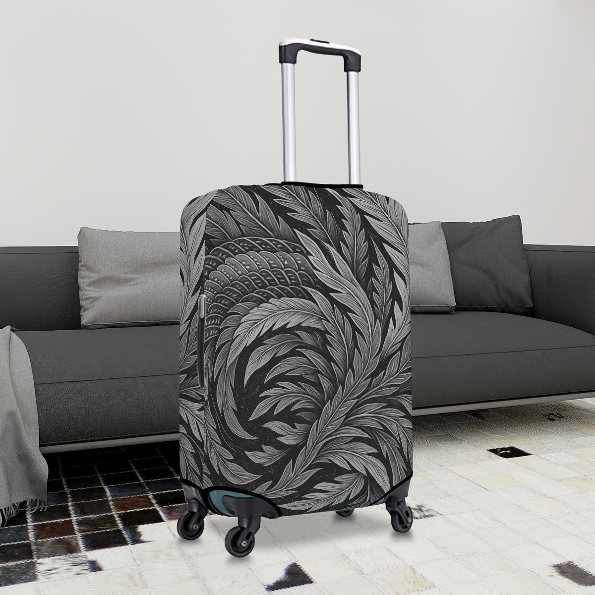 Lightweight Luggage Cover - Hokusai Phoenix Feather Forest ink