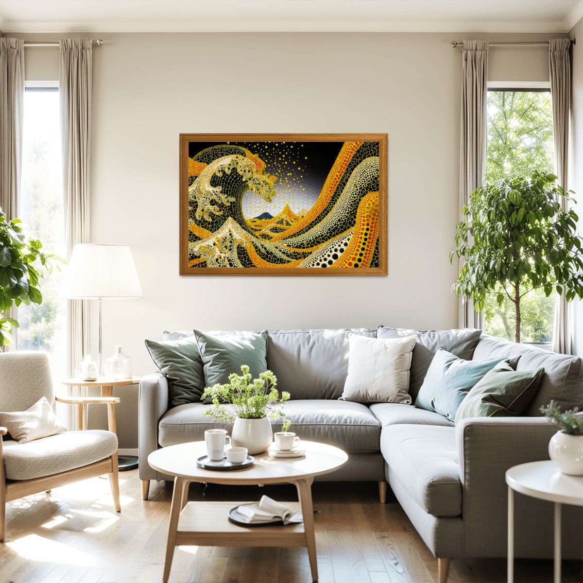 Wooden Jigsaw Puzzles 1000 pcs - Hokusai × Kusama – The Great Pumpkin Wave Artwork