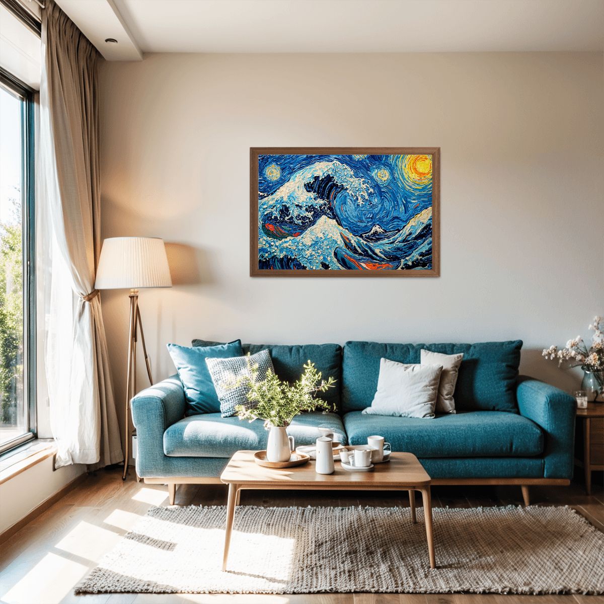 Wooden Jigsaw Puzzles 1000 pcs-Hokusai × Gogh - When the Great Wave Meets the Sunflower