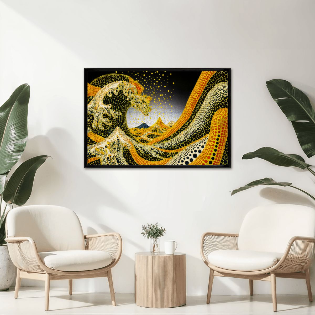 Wooden Jigsaw Puzzles 1000 pcs - Hokusai × Kusama – The Great Pumpkin Wave Artwork