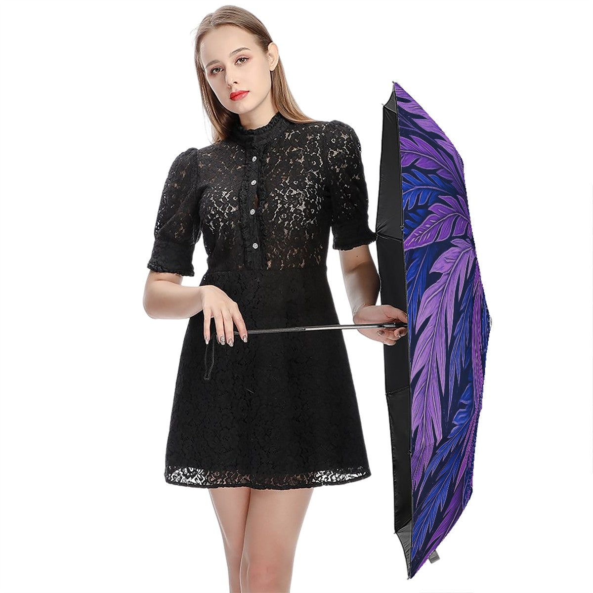 UV Protection Umbrella - Hokusai Inspired - Phoenix Feather Forest Purple